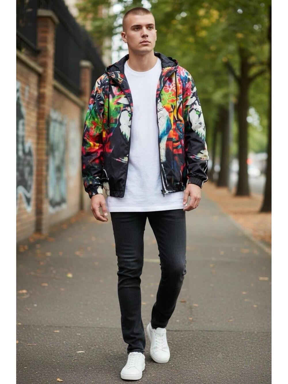 Brandalised Tango Hotel Graffiti Windbreaker Jacket Hooded Size Large